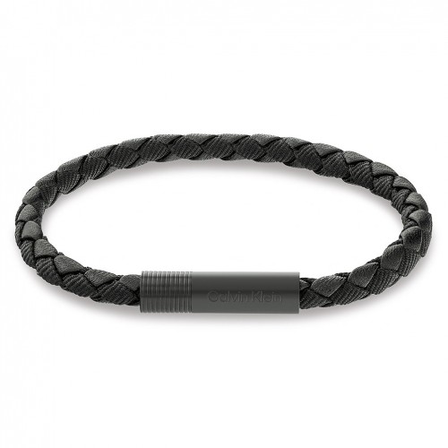 Calvin Klein men's black leather and steel bracelet 35100025