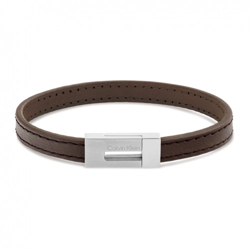 Pulsera Calvin Klein Exposed hombre piel marrón hebilla acero 35100021