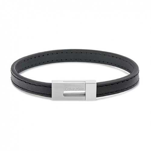 Pulsera Calvin Klein Exposed hombre piel negra hebilla acero 35100020