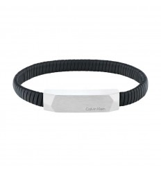 Pulsera Calvin Klein Magnify hombre piel negra hebilla acero 35100012