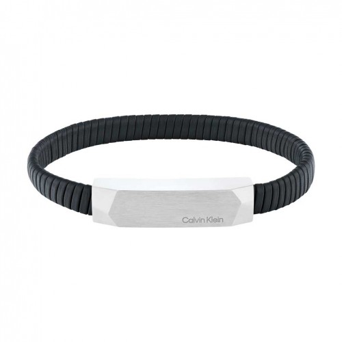 Pulsera Calvin Klein Magnify hombre piel negra hebilla acero 35100012