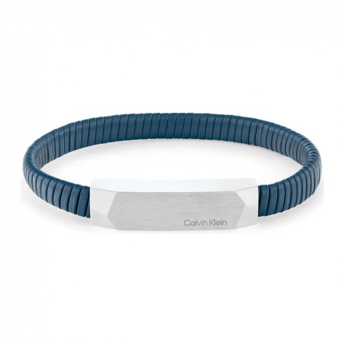 Pulsera Calvin Klein Magnify hombre piel azul hebilla acero 35100013