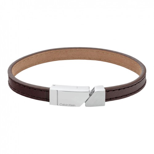 Calvin Klein men's brown leather bracelet steel buckle 35100003