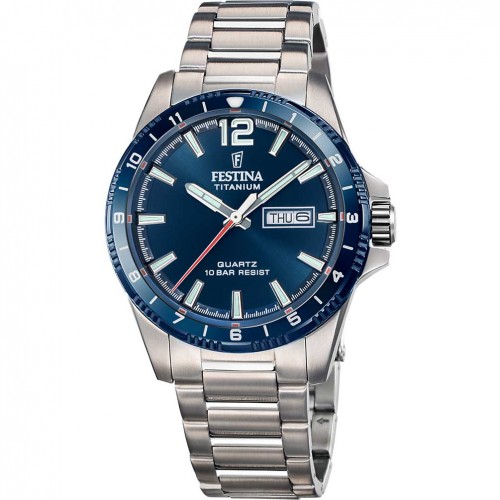 Festina men's titanium watch blue dial titanium bracelet F20698/2