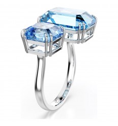 Anell obert Millenia Swarovski talla octogonal blau bany rodi
