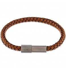 Calvin Klein men's brown leather bracelet steel buckle 35100046