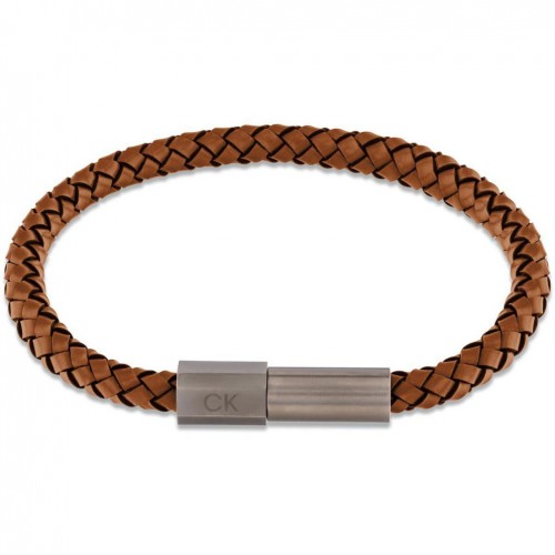Calvin Klein men's brown leather bracelet steel buckle 35100046