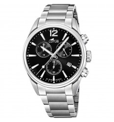 Lotus chronograph men watch black dial steel bracelet 18690/3