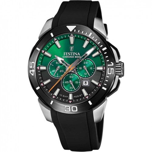 Reloj Festina Chrono Bike F20642/C esfera verde negra correa de caucho