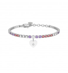 Polsera ajustable Kidult pedres rosa i viola amb penjoll cor 732322