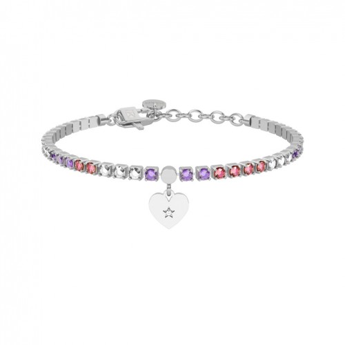 Polsera ajustable Kidult pedres rosa i viola amb penjoll cor 732322
