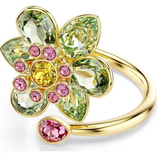 Anell obert Swarovski Idyllia talles mixtes flor verd bany to or