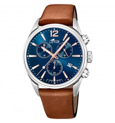 Reloj Lotus Chrono hombre esfera azul correa piel marrón 18691/2