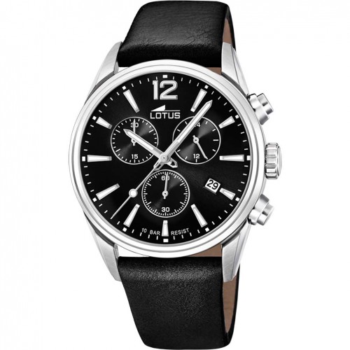 Reloj Lotus Chrono hombre esfera negra correa piel negra 18691/3