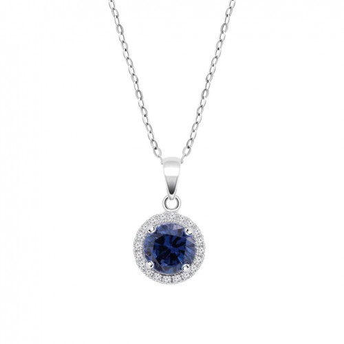 Lotus Silver Colors necklace circular pendant blue zirconia LP3790-1/1