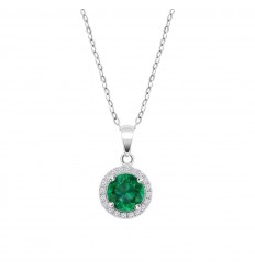 Collar Lotus Silver Colors colgante circular circonita verde LP3790-1/3