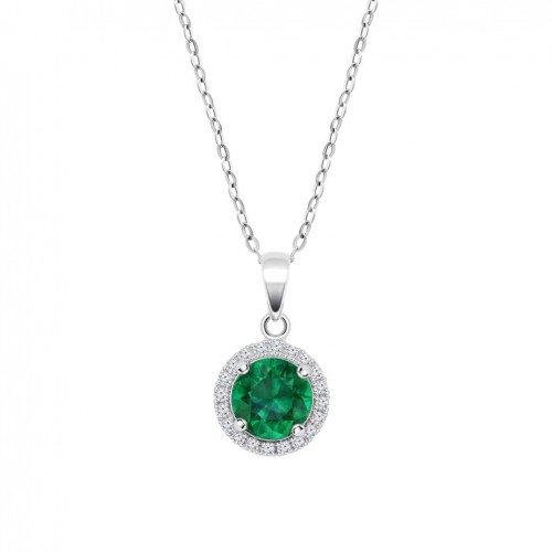 Lotus Silver Colors necklace circular pendant green zirconia LP3790-1/3