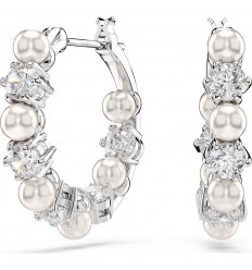 Matrix Swarovski pearl crystal white rhodium plated hoop earrings 5709256