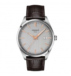 Tissot PR100 quartz watch silver dial leather bracelet T1504101603100