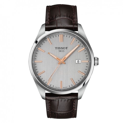 Tissot PR100 quartz watch silver dial leather bracelet T1504101603100
