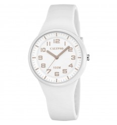 Calypso Trendy women watch K5851/1 white dial white rubber strap