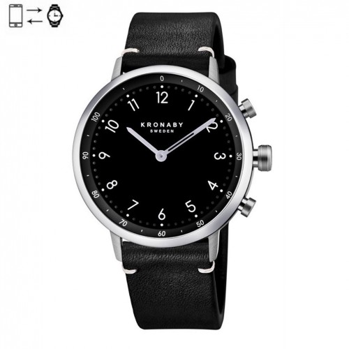 Kronaby Nord 41mm S3126/1 connected watch black dial black leather strap
