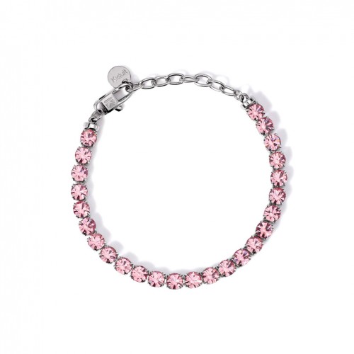 Pulsera Kidult ajustable en acero con tenis de cristales rosa 831023