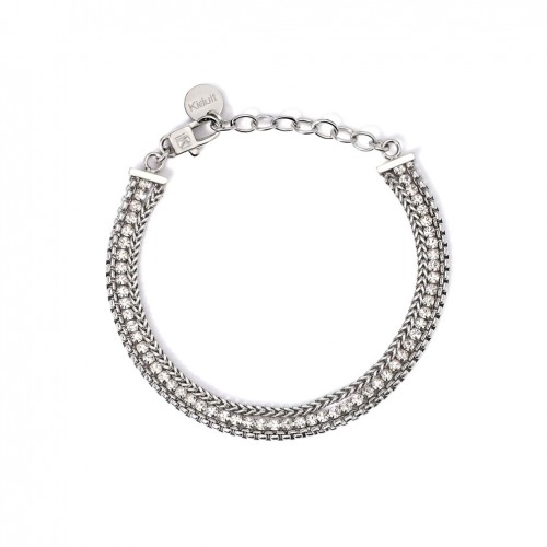 Kidult bracelet with two chains and tennis of white crystals 831025