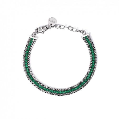 Kidult steel bracelet two chains tennis of green crystals 831028