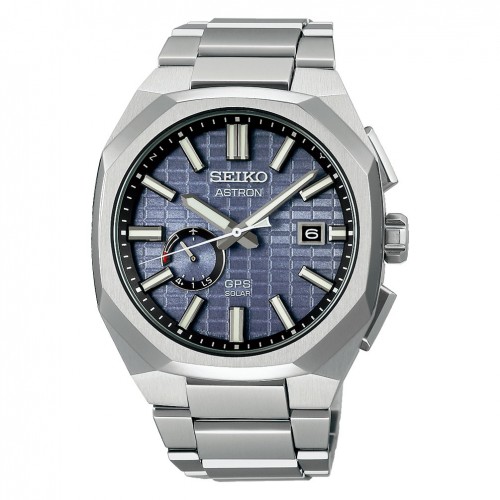 Seiko Astron GPS Solar watch octogonal titanium case blue dial SSJ013J1