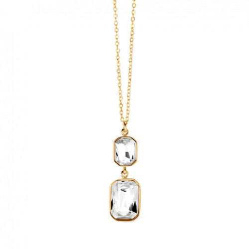Kidult gold stainless steel necklace with white crystals 851002