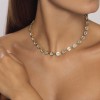 Kidult gold stainless steel necklace white octogonal crystals 851006