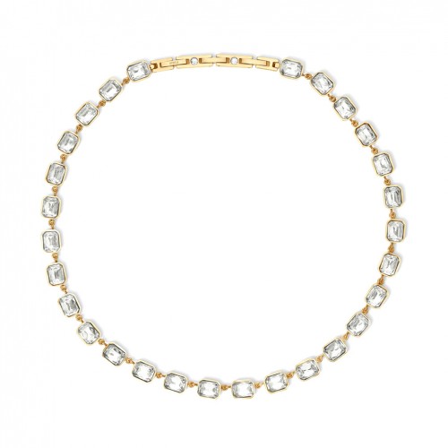Kidult gold stainless steel necklace white octogonal crystals 851006