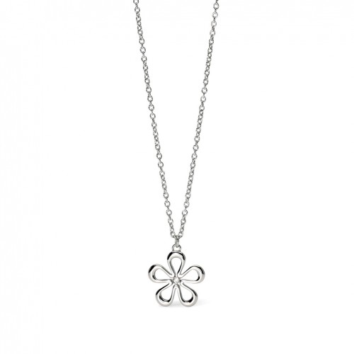 Collar Kidult en acero con cadena roló y colgante flor 851026