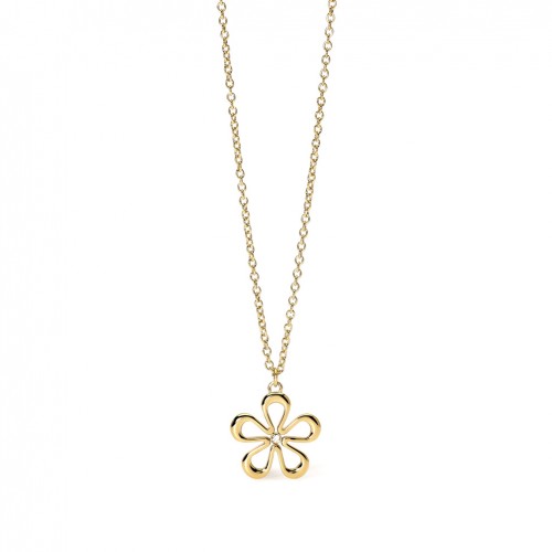 Collar Kidult en acero dorado con cadena roló y colgante flor 851028