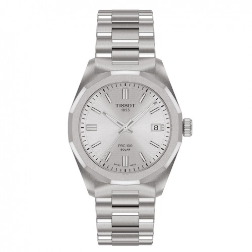 Tissot PRC100 Solar watch 34mm silver dial steel strap T1518221103100