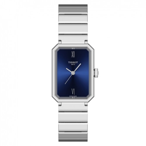 Tissot SRV watch 30mm rectangular case blue dial T1601101104300