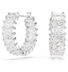 Swarovski Matrix hoop earrings baguette cut white rhodium plated 5733397