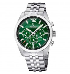 Festina men's watch green dial chronograph steel bracelet F20742/5