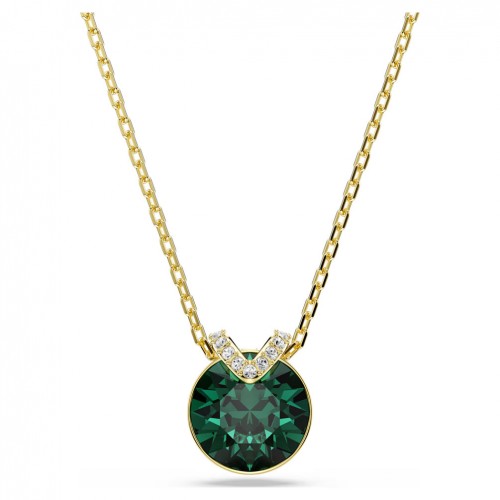 Swarovski Bella V pendant round cut green color gold plated 5735387