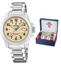 Reloj Festina Swiss Made Field hombre acero beige 3 correas F20081/1
