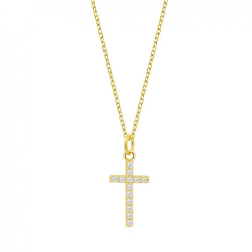 Lotus Silver cross necklace gold plated and zirconia LP3066-1/2