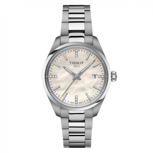 Reloj Tissot PR100 34 mm esfera madreperla y diamantes T1502101111600