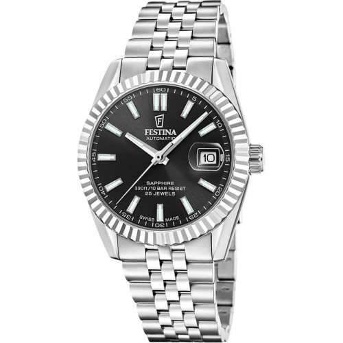 Festina swiss made automatic watch black dial steel strap F20090/4