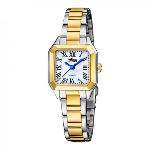 Reloj Lotus mujer Old Money caja cuadrada blanco correa bicolor 19036/2