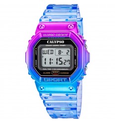 Reloj Calypso Color Splash K5874/3 unisex digital bicolor morado azul caucho 5 ATM