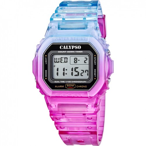Reloj Calypso Color Splash K5874/5 unisex digital morado multicolor caucho 5 ATM