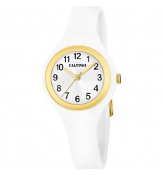 Reloj Calypso K5877/1 mujer analógico blanco bisel dorado caucho 5 ATM