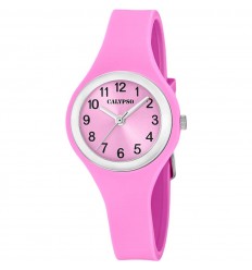 Reloj Calypso K5877/2 mujer analógico rosa bisel plateado caucho 5 ATM