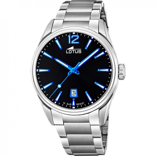 Lotus Minimalist mens steel watch black date dial 18692/6